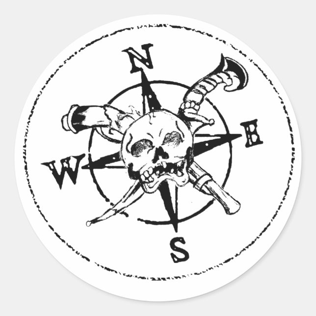 Fun Pirate Compass Logo Runder Aufkleber (Vorderseite)