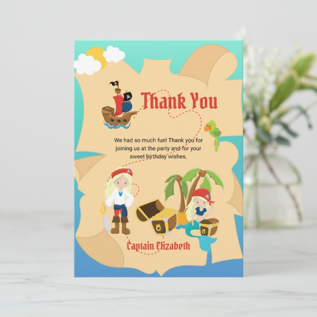 Fun Pirate Girl Mermaid Karte Custom (Stehend Vorderseite)