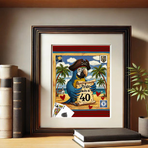Fun Pirate Playing Cards Parrot Beach Poster