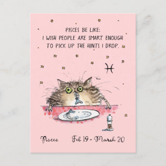 Fun Pisces Postkarte Zodiac Cat Star Sternzeichen