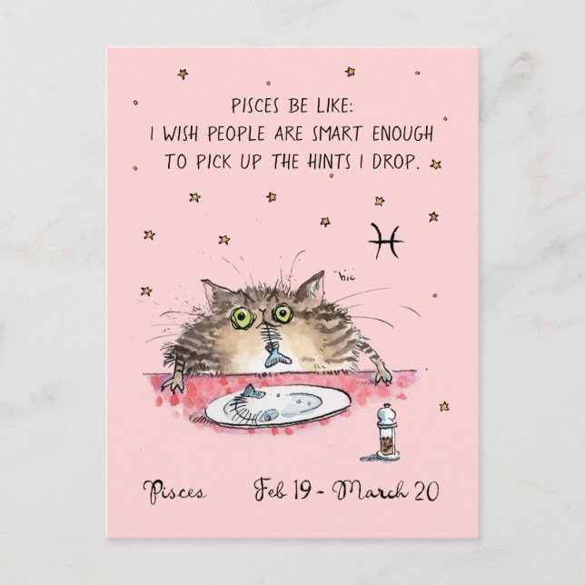 Fun Pisces Postkarte Zodiac Cat Star Sternzeichen  (Vorderseite)