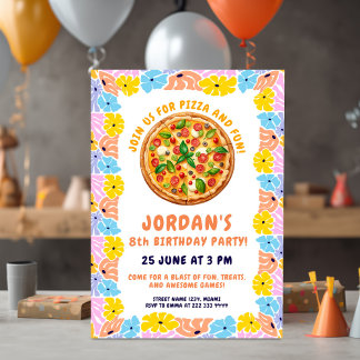 Fun Pizza Party Theme | Farbiger Kindergeburtstag Einladung