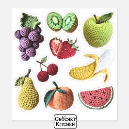 Fun Playful Crochet Fruit Collage Scrapbook Aufkleber