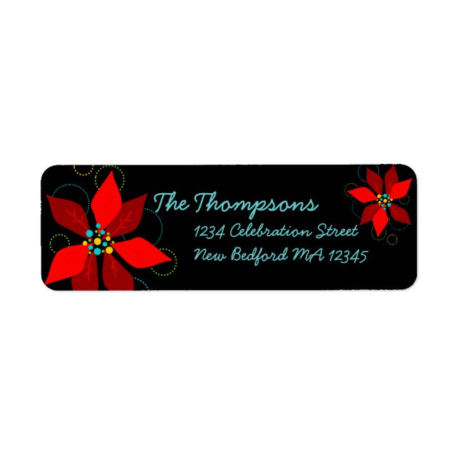 Fun Poinsettia Retro Holiday Address Label (Vorne)