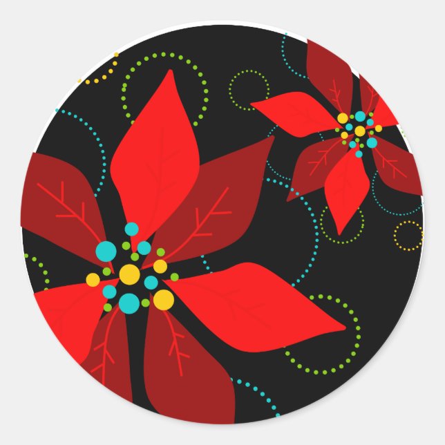 Fun Poinsettia Retro Holiday Sticker (Vorderseite)