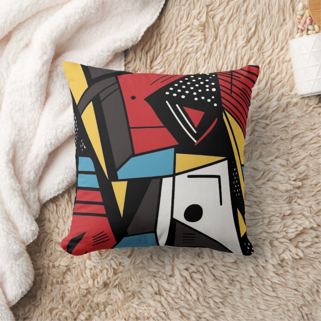 Fun Polka Dot Geometric Cubist Abstrakt Kissen (Decke)