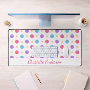 Fun Polka Dot Pink Lila Blue Schreibtischunterlage