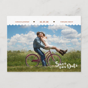 Fun Polka Dots Pinsel Skript-Foto Save the Date Ankündigungspostkarte