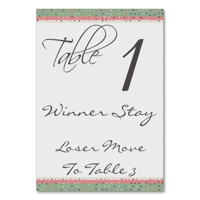 Fun Polka Dots Stilvolle Bunco Table Card #1 Tischnummer (Vorderseite)