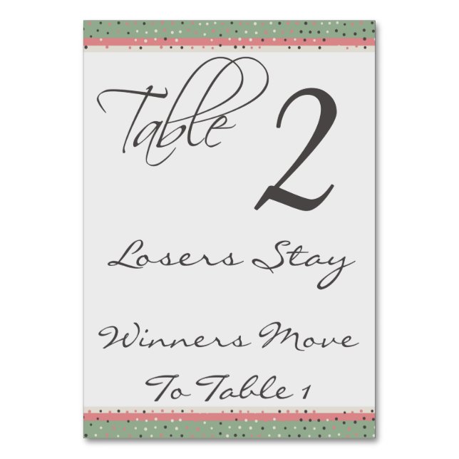 Fun Polka Dots Stilvolle Bunco Table Card #2 Tischnummer (Vorderseite)