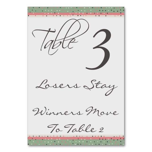Fun Polka Dots Stilvolle Bunco Table Card #3 Tischnummer (Vorderseite)