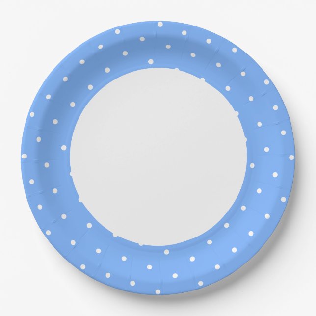Fun Polka Dotted Light Blue Außenring auf Weiß Pappteller (Vorderseite)