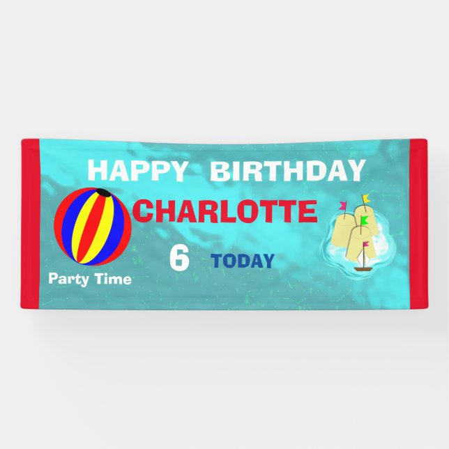 Fun Pool Beach Swim Party Personalisiert Banner (Horizontal)