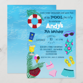 Fun Pool Geburtstagsparty Einladung