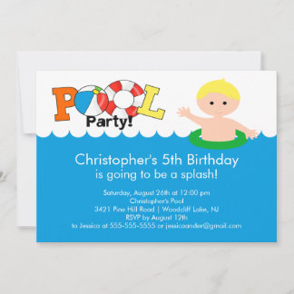 Fun Pool Party Geburtstag Einladung Blonde Boy