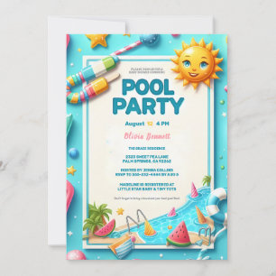 Fun Pool Party Kinderdusche mit Niedlichen Sommers Ankündigung