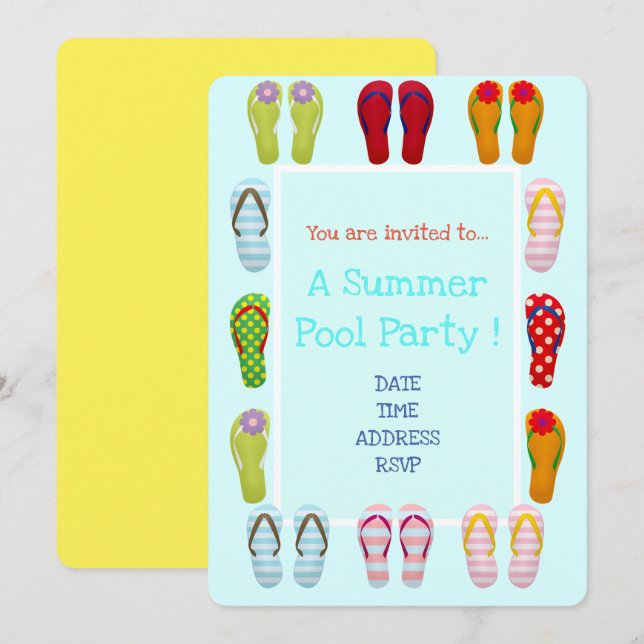 Fun Pool Party niedlich und modern Flip Flops Einladung (Vorne/Hinten)