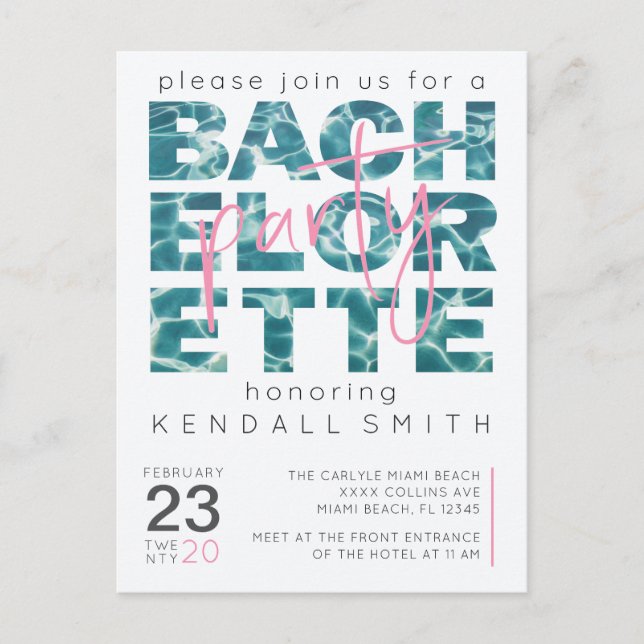 Fun Pool und Tropical Theme Junggeselinnen-Abschie Postkarte (Vorderseite)