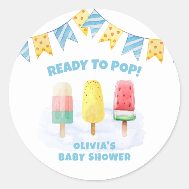 Fun Popcile ready to Pop Ice Cream Baby Dusche Runder Aufkleber (Vorderseite)