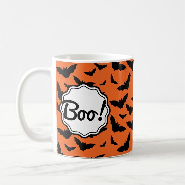 Fun Popular Halloween Orange Black Bat Boo! Kaffeetasse (Links)