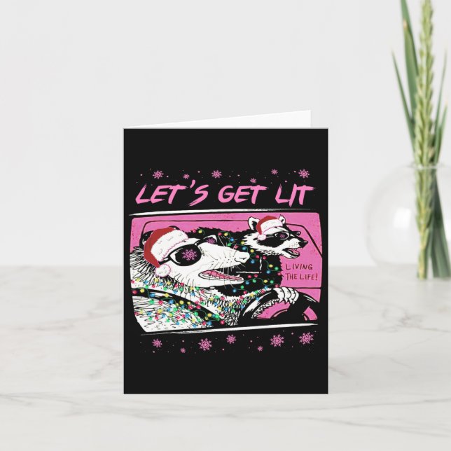 Fun Possum Raccoon Lasse Trash Street Pink Chri Karte (Vorderseite)