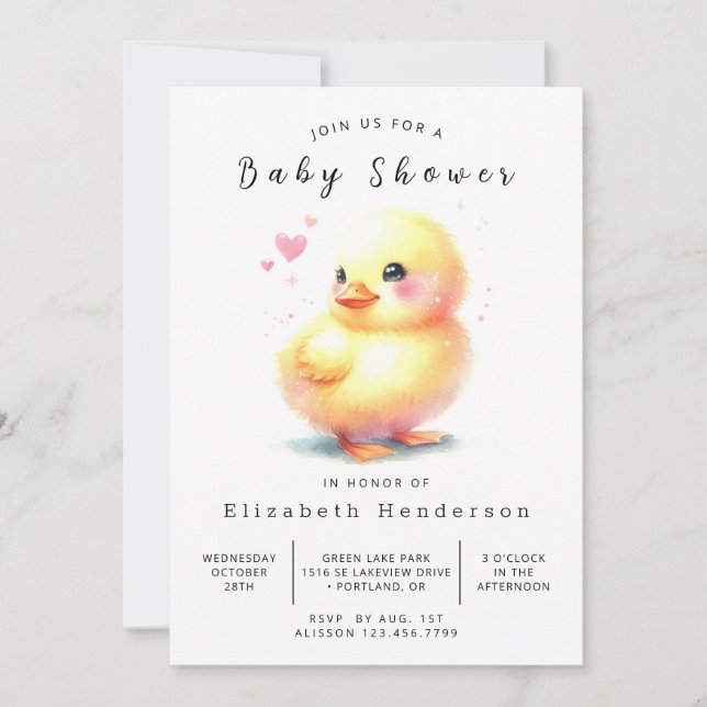 Fun Printable Duck Baby Dusche Einladung (Vorderseite)