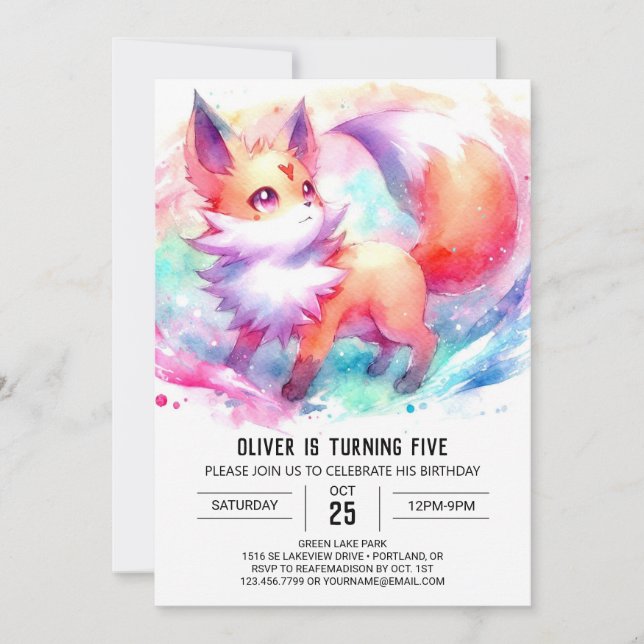 Fun Printable Fox Geburtstag Einladung (Vorderseite)