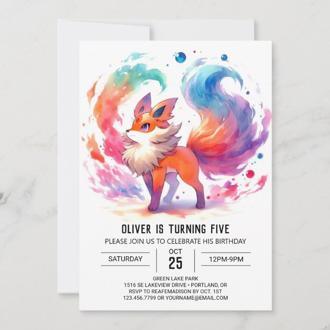 Fun Printable Fox Geburtstag Einladung (Vorderseite)