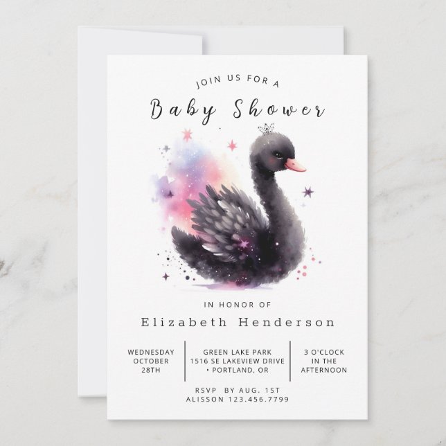 Fun Printable Swan Baby Dusche Einladung (Vorderseite)
