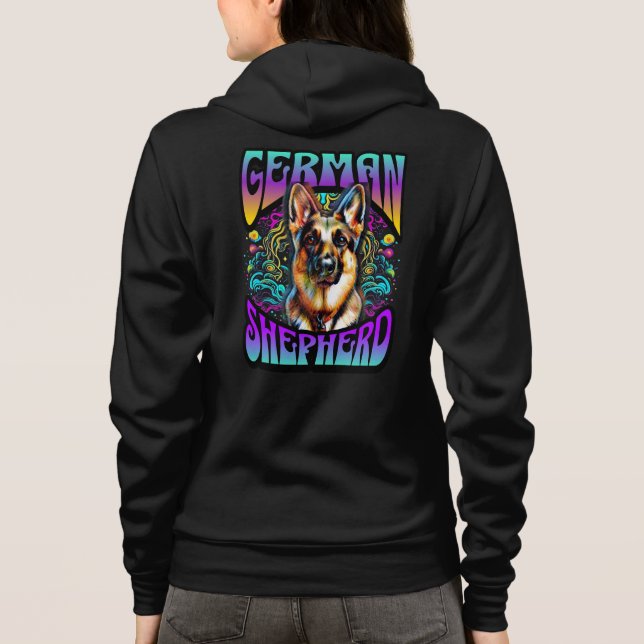 Fun Psychedlic German Shepherd Dog Hoodie (Rückseite)