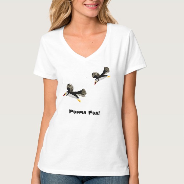 Fun Puffin Bird Art T-Shirt (Vorderseite)
