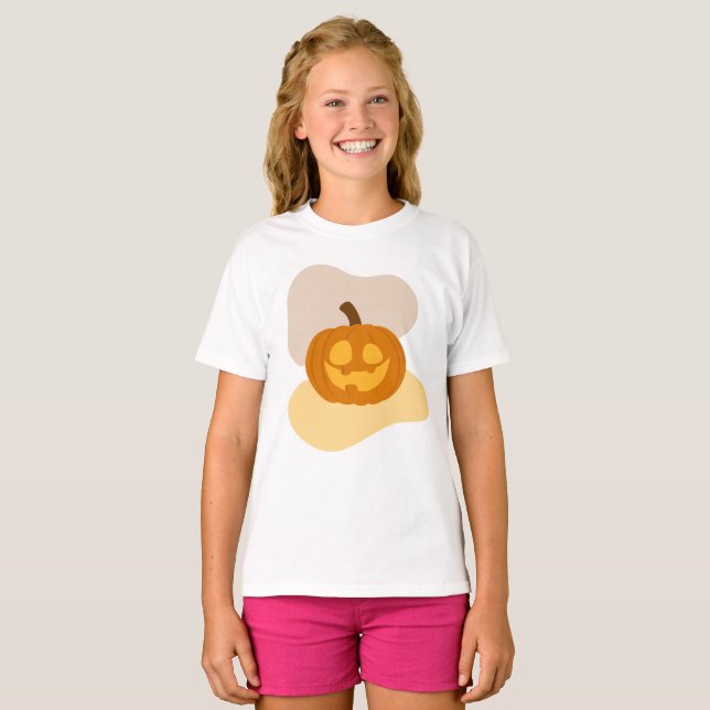 Fun Pumpkin & Abstrakt Blob Shape Halloween Girl's T-Shirt (Vorne ganz)
