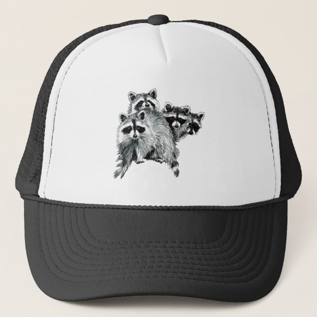 Fun Raccoon Freunde Familie Tier Wasserfarbe Truckerkappe (Vorderseite)