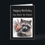 Fun Raccoon Sister Liebe Geburtstag Blume Karte<br><div class="desc">eine Geburtstagskarte für Ihre Schwester mit einem niedlichen Waschbär und einem Strauß an Blume</div>