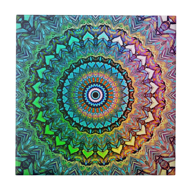 Fun Rainbow and Hearts Mandala Fliese (Vorderseite)