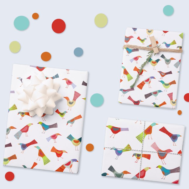 Fun Rainbow Bird Geschenkpapier Set (Rainbow bird wrapping paper)