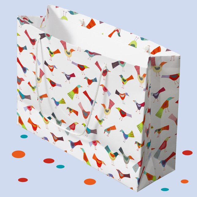 Fun Rainbow Bird Große Geschenktüte (Rainbow bird pattern large gift bag)