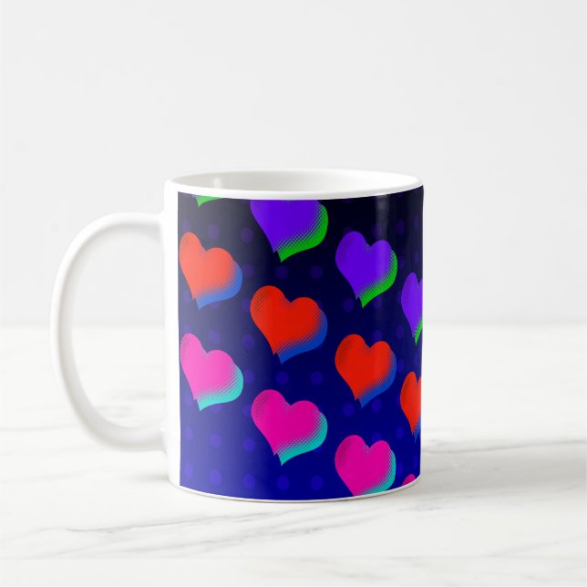 Fun Rainbow Cartoon Neon Liebe Herzmuster Kaffeetasse (Links)