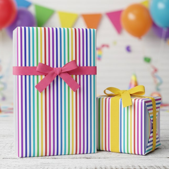Fun Rainbow Colors Striped Geschenkpapier (Fun Rainbow Stripes Wrapping Paper for Kids Birthday. Modern & Simple Thin Lines with Bright Colors)