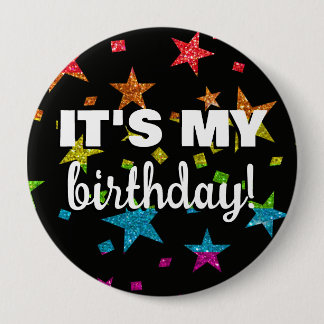 Fun Rainbow Glitzer Star Confetti Es ist mein Gebu Button