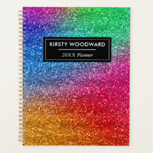 Fun Rainbow Gradient Glitzer Monogram Planer