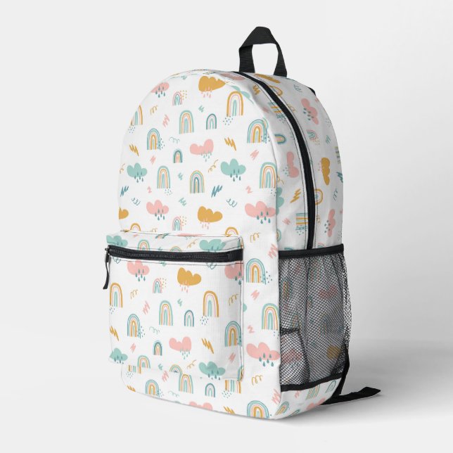 Fun Rainbow & Rain Cloud Pattern Bedruckter Rucksack (Rückseitige Ecke Rechts)
