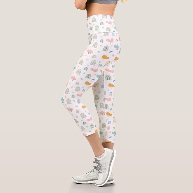 Fun Rainbow & Rain Cloud Pattern Capri Leggings (Links)