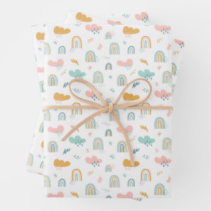 Fun Rainbow & Rain Cloud Pattern Geschenkpapier Set