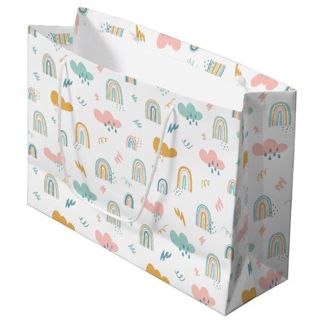 Fun Rainbow & Rain Cloud Pattern Große Geschenktüte (Vorderseite Schrägansicht)