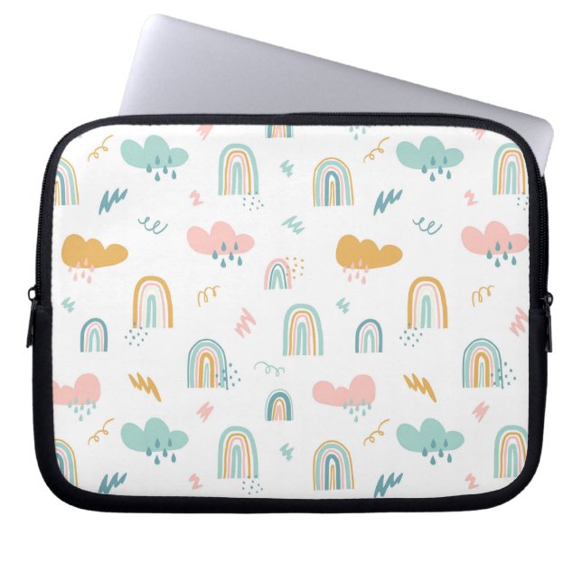 Fun Rainbow & Rain Cloud Pattern Laptopschutzhülle (Vorderseite)