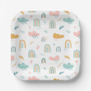 Fun Rainbow & Rain Cloud Pattern Pappteller