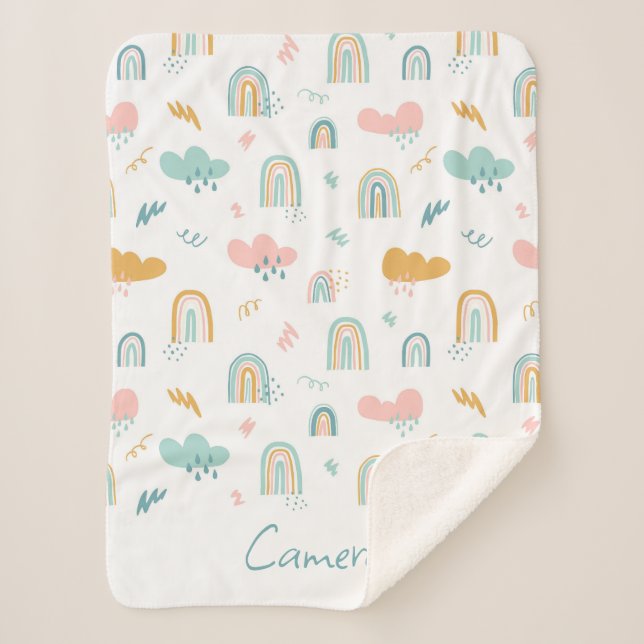 Fun Rainbow & Rain Cloud Pattern Sherpadecke (Vorderseite)