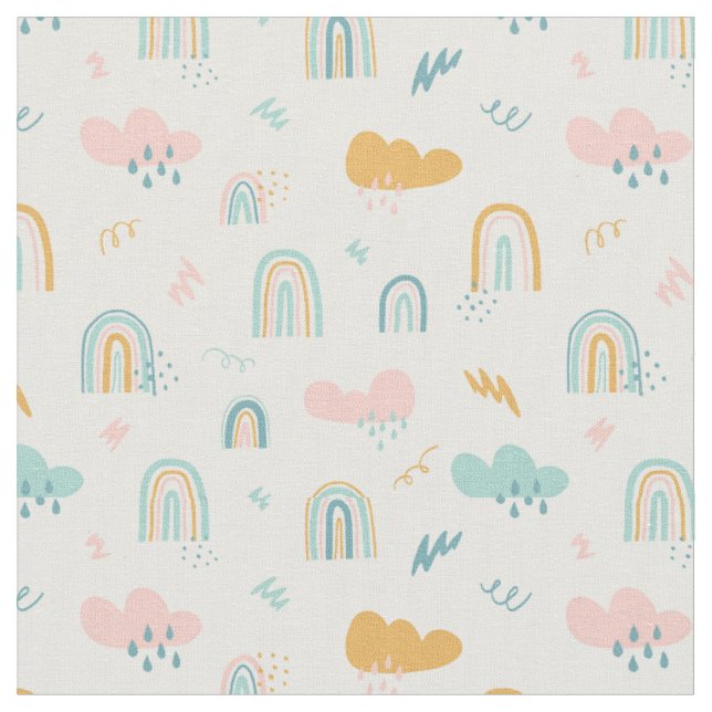 Fun Rainbow & Rain Cloud Pattern Stoff (Nahaufnahme)