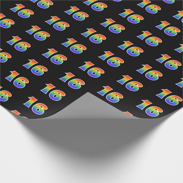 Fun Rainbow Spectrum Pattern "16" Ereignisnummer Geschenkpapier (Ecke)